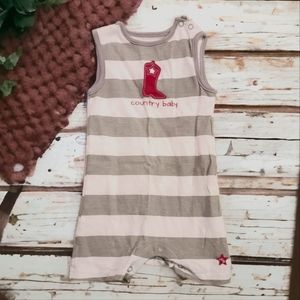 Pavilion We Baby Gray & White Striped Country Baby Sleeveless Onesie Size 6-12M